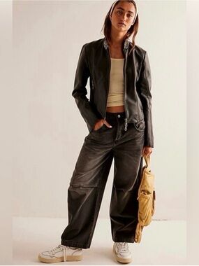 We The Free Black Twin Flame Mid-Rise Cropped Wide Leg Jeans with Washed Finish